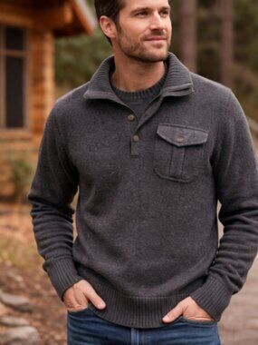 Phenix Wool Cashmere Blend Quarter Button Sweater Gray Size Medium